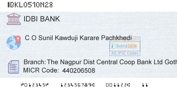 Idbi Bank The Nagpur Dist Central Coop Bank Ltd GothangaonBranch 
