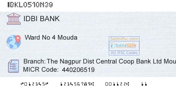 Idbi Bank The Nagpur Dist Central Coop Bank Ltd MoudaBranch 
