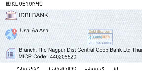 Idbi Bank The Nagpur Dist Central Coop Bank Ltd TharsaBranch 
