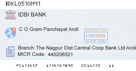 Idbi Bank The Nagpur Dist Central Coop Bank Ltd AroliBranch 