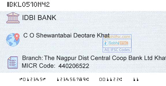 Idbi Bank The Nagpur Dist Central Coop Bank Ltd KhatBranch 