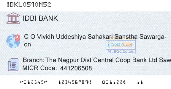 Idbi Bank The Nagpur Dist Central Coop Bank Ltd SawargaonBranch 