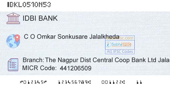 Idbi Bank The Nagpur Dist Central Coop Bank Ltd JalalkhedaBranch 