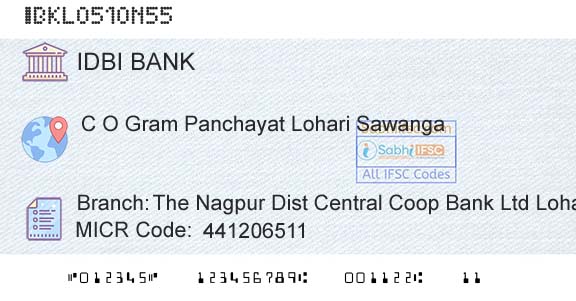 Idbi Bank The Nagpur Dist Central Coop Bank Ltd Lohari SawanBranch 