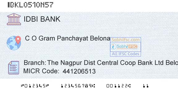 Idbi Bank The Nagpur Dist Central Coop Bank Ltd BelonaBranch 