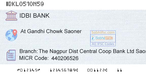 Idbi Bank The Nagpur Dist Central Coop Bank Ltd SaonerBranch 