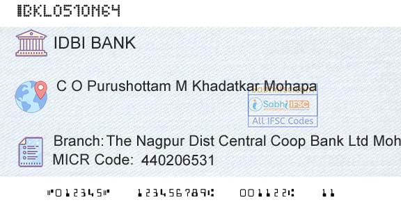 Idbi Bank The Nagpur Dist Central Coop Bank Ltd MohapaBranch 