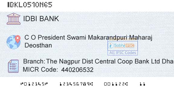 Idbi Bank The Nagpur Dist Central Coop Bank Ltd DhapewadaBranch 