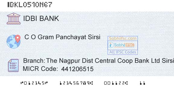Idbi Bank The Nagpur Dist Central Coop Bank Ltd SirsiBranch 
