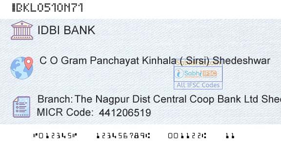 Idbi Bank The Nagpur Dist Central Coop Bank Ltd ShedeshwarBranch 