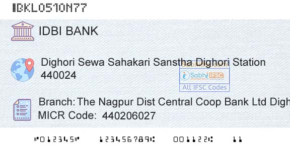 Idbi Bank The Nagpur Dist Central Coop Bank Ltd DighoriBranch 