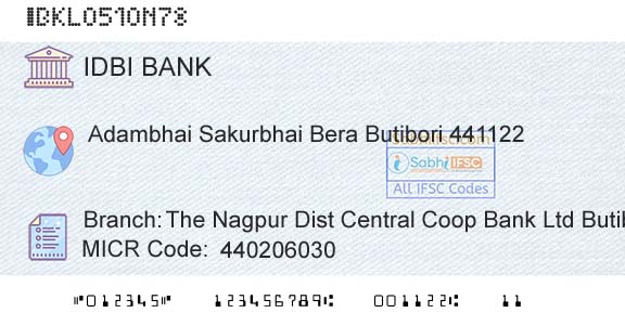 Idbi Bank The Nagpur Dist Central Coop Bank Ltd ButiboriBranch 