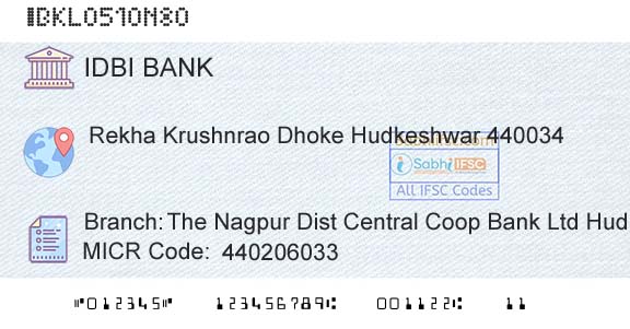 Idbi Bank The Nagpur Dist Central Coop Bank Ltd HudkeshwarBranch 