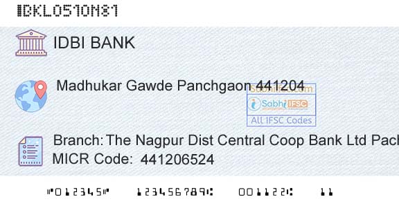 Idbi Bank The Nagpur Dist Central Coop Bank Ltd PachgaonBranch 