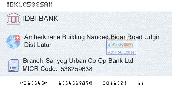 Idbi Bank Sahyog Urban Co Op Bank LtdBranch 