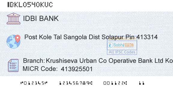 Idbi Bank Krushiseva Urban Co Operative Bank Ltd KoleBranch 