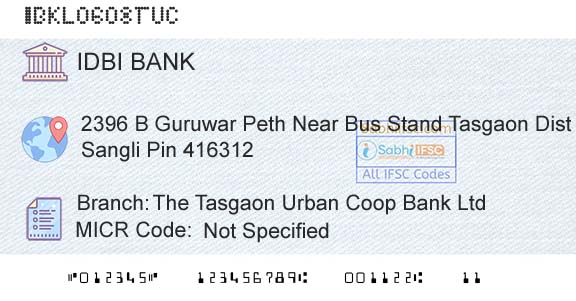 Idbi Bank The Tasgaon Urban Coop Bank LtdBranch 