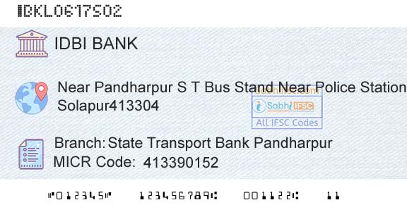Idbi Bank State Transport Bank PandharpurBranch 