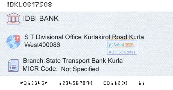 Idbi Bank State Transport Bank KurlaBranch 