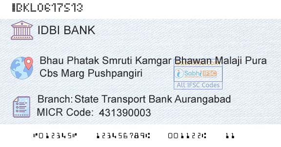 Idbi Bank State Transport Bank AurangabadBranch 