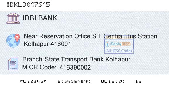 Idbi Bank State Transport Bank KolhapurBranch 