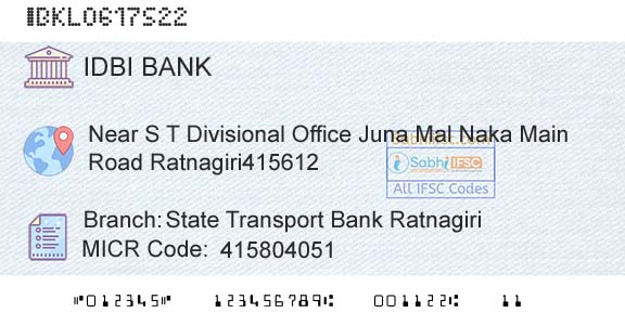 Idbi Bank State Transport Bank RatnagiriBranch 