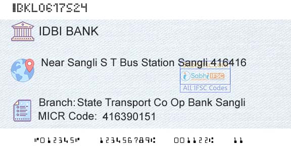 Idbi Bank State Transport Co Op Bank SangliBranch 