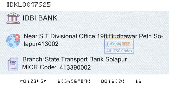 Idbi Bank State Transport Bank SolapurBranch 