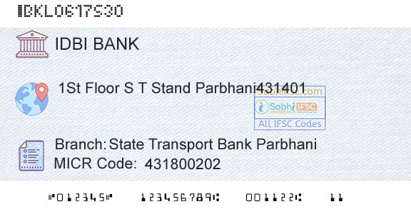 Idbi Bank State Transport Bank ParbhaniBranch 