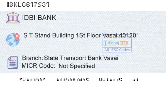 Idbi Bank State Transport Bank VasaiBranch 