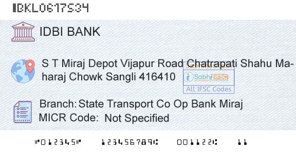 Idbi Bank State Transport Co Op Bank MirajBranch 