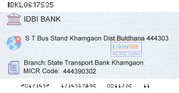 Idbi Bank State Transport Bank KhamgaonBranch 