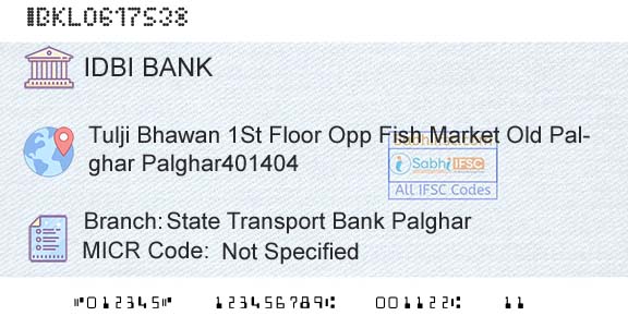 Idbi Bank State Transport Bank PalgharBranch 