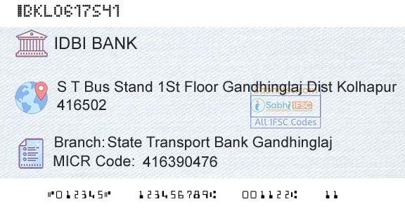 Idbi Bank State Transport Bank GandhinglajBranch 