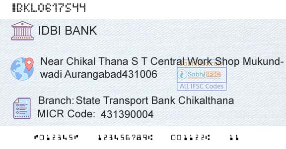 Idbi Bank State Transport Bank ChikalthanaBranch 
