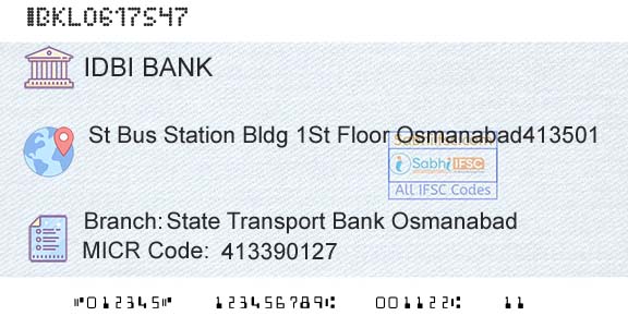 Idbi Bank State Transport Bank OsmanabadBranch 