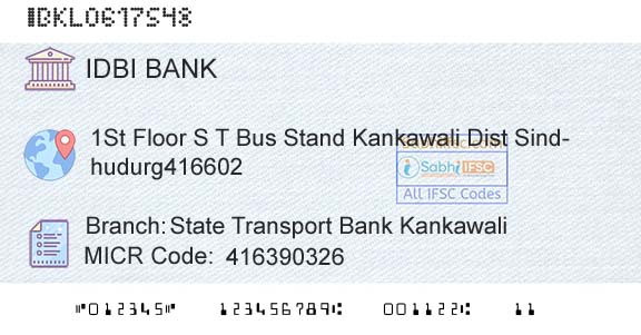 Idbi Bank State Transport Bank KankawaliBranch 