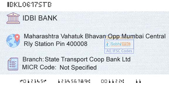 Idbi Bank State Transport Coop Bank LtdBranch 