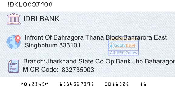 Idbi Bank Jharkhand State Co Op Bank Jhb Baharagora BhgBranch 