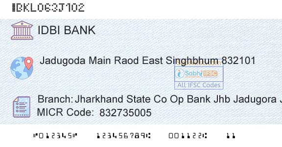 Idbi Bank Jharkhand State Co Op Bank Jhb Jadugora JagBranch 