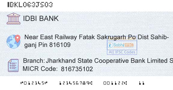 Idbi Bank Jharkhand State Cooperative Bank Limited SahibganjBranch 
