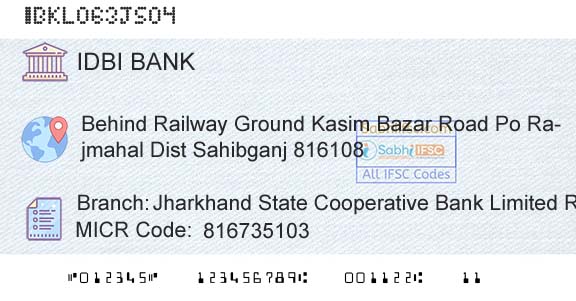 Idbi Bank Jharkhand State Cooperative Bank Limited RajmahalBranch 