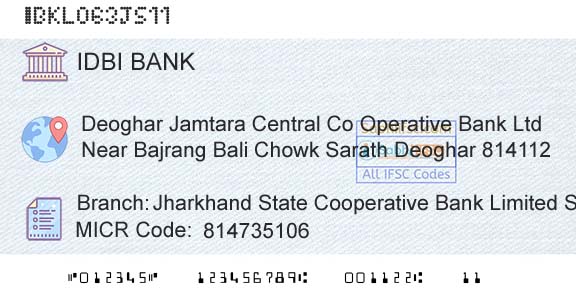 Idbi Bank Jharkhand State Cooperative Bank Limited SarathBranch 
