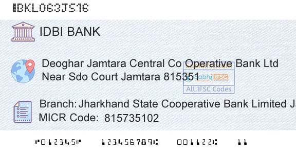 Idbi Bank Jharkhand State Cooperative Bank Limited JamtaraBranch 