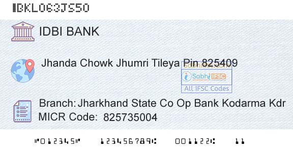 Idbi Bank Jharkhand State Co Op Bank Kodarma KdrBranch 