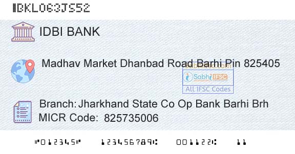 Idbi Bank Jharkhand State Co Op Bank Barhi BrhBranch 