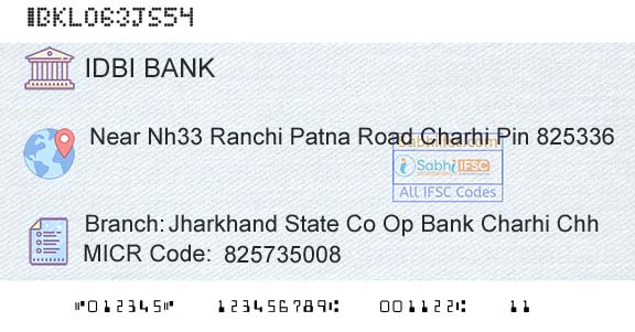 Idbi Bank Jharkhand State Co Op Bank Charhi ChhBranch 
