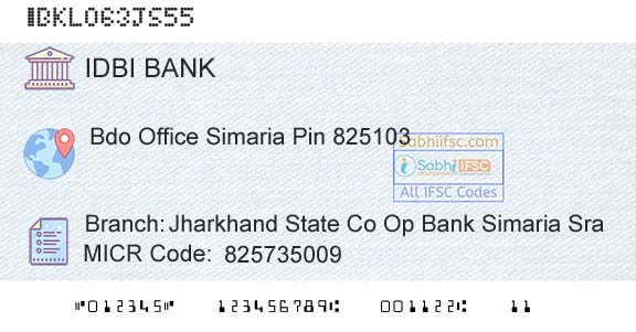 Idbi Bank Jharkhand State Co Op Bank Simaria SraBranch 