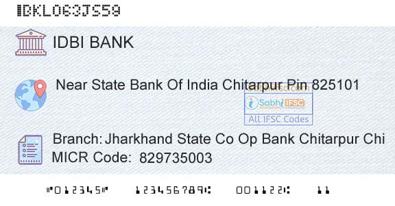 Idbi Bank Jharkhand State Co Op Bank Chitarpur ChiBranch 