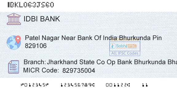Idbi Bank Jharkhand State Co Op Bank Bhurkunda BhaBranch 